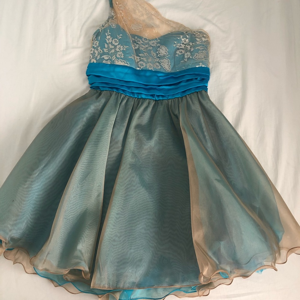 XOXO Blue/Gold/Silver Dress. Size 9.